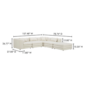 Moe's Home Lowtide Modular Sectional Sofa - Vintage-inspired Design With Comfort-enhancing Features & Style White Upholstery, 100% Polyester,Solid Wood And Plywood Frame Kq-1040-18