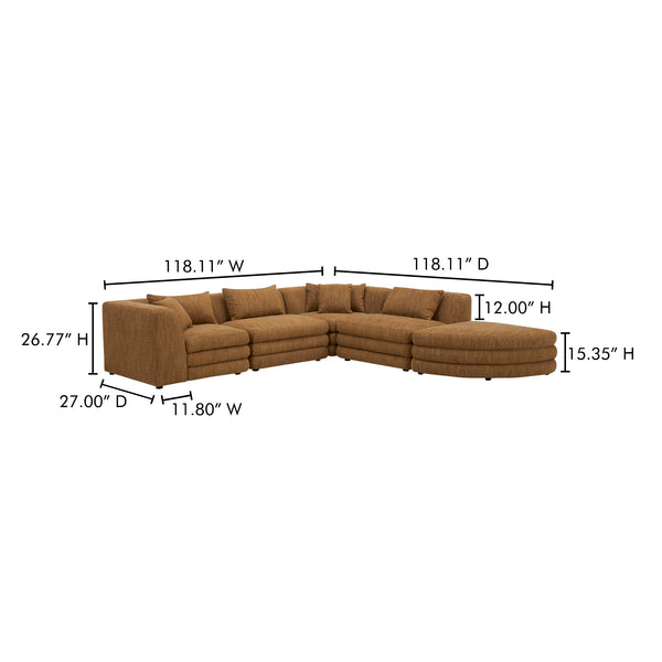Moe's Home Lowtide Modular Sectional Sofa - Vintage-inspired Comfort With Textured Fabric & Creative Arrangement Options Yellow Upholstery, 100% Polyester,Solid Wood And Plywood Frame Kq-1042-09