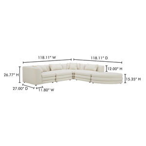 Moe's Home Lowtide Modular Sectional Sofa - Vintage-inspired Comfort With Textured Fabric & Creative Arrangement Options White Upholstery, 100% Polyester,Solid Wood And Plywood Frame Kq-1042-18