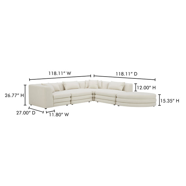 Moe's Home Lowtide Modular Sectional Sofa - Vintage-inspired Comfort With Textured Fabric & Creative Arrangement Options White Upholstery, 100% Polyester,Solid Wood And Plywood Frame Kq-1042-18