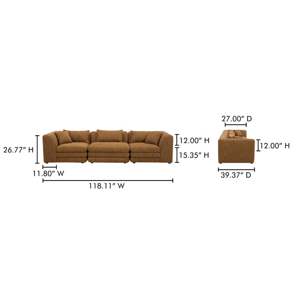 Moe's Home Lowtide Modular Sofa – Vintage-inspired Sectional With Textured Fabric, Comfort, And Creative Arrangements Yellow Upholstery, 100% Polyester,Solid Wood And Plywood Frame Kq-1043-09