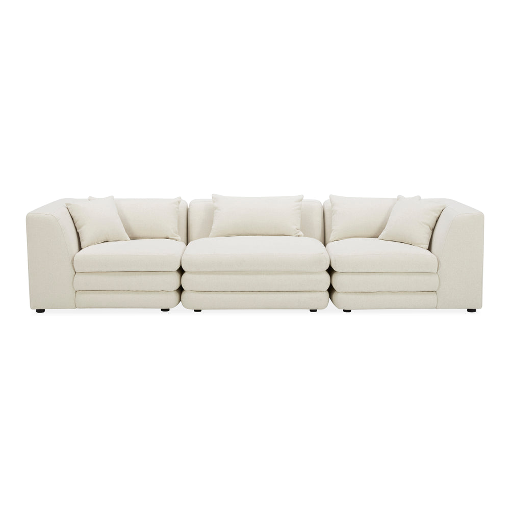 Moe's Home Lowtide Modular Sofa – Vintage-inspired Sectional With Textured Fabric, Comfort, And Creative Arrangements White Upholstery, 100% Polyester,Solid Wood And Plywood Frame Kq-1043-18