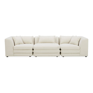 Moe's Home Lowtide Modular Sofa – Vintage-inspired Sectional With Textured Fabric, Comfort, And Creative Arrangements White Upholstery, 100% Polyester,Solid Wood And Plywood Frame Kq-1043-18