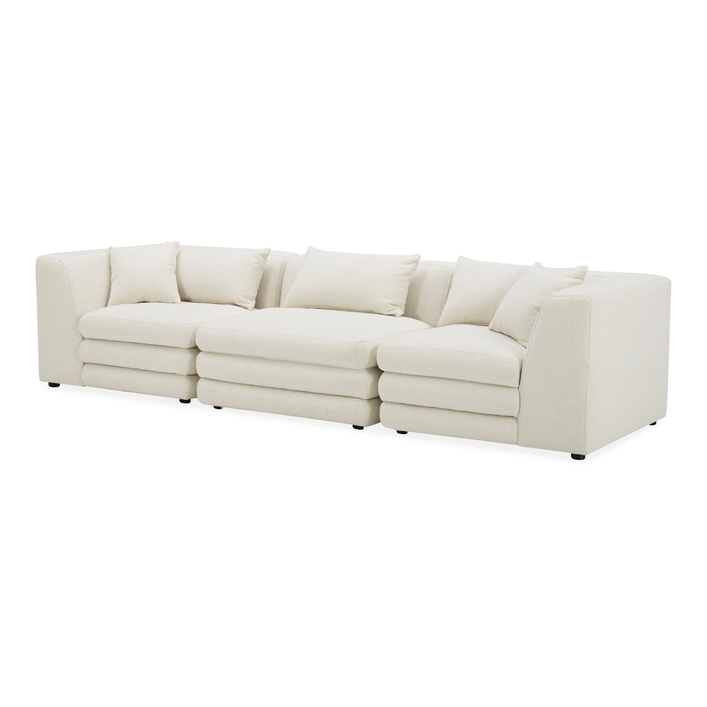 Moe's Home Lowtide Modular Sofa – Vintage-inspired Sectional With Textured Fabric, Comfort, And Creative Arrangements White Upholstery, 100% Polyester,Solid Wood And Plywood Frame Kq-1043-18