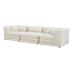 Moe's Home Lowtide Modular Sofa – Vintage-inspired Sectional With Textured Fabric, Comfort, And Creative Arrangements White Upholstery, 100% Polyester,Solid Wood And Plywood Frame Kq-1043-18