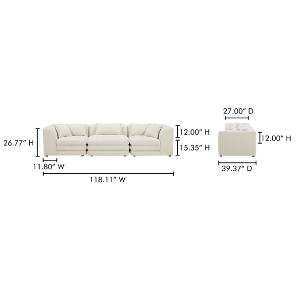 Moe's Home Lowtide Modular Sofa – Vintage-inspired Sectional With Textured Fabric, Comfort, And Creative Arrangements White Upholstery, 100% Polyester,Solid Wood And Plywood Frame Kq-1043-18