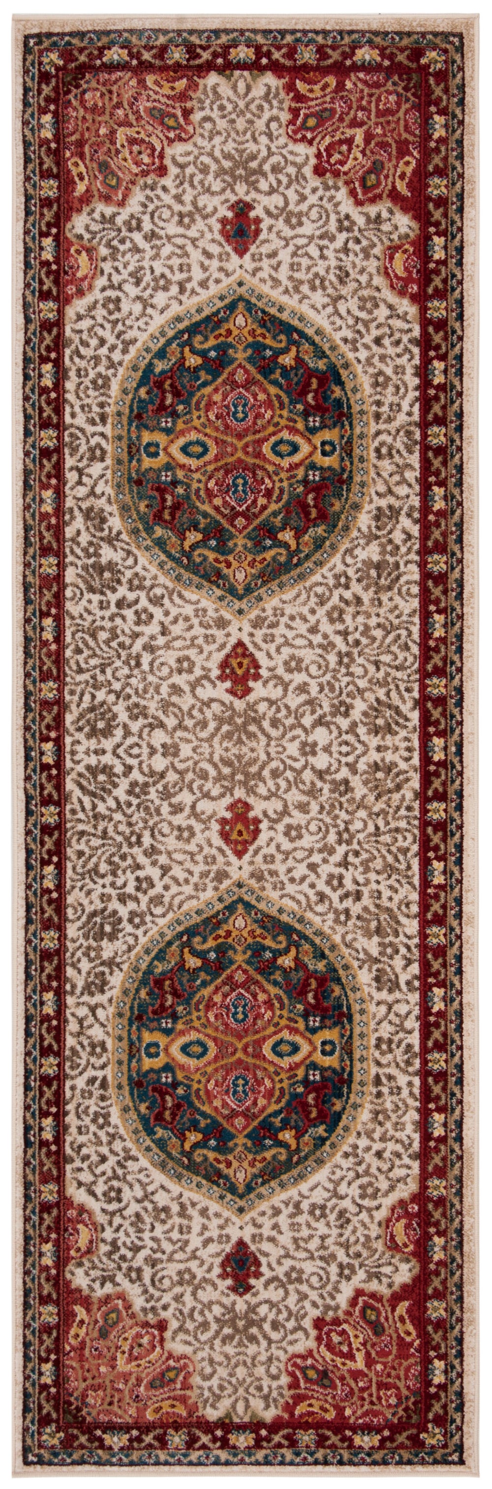 Safavieh Kashan Traditional Area Rug - Exquisite Turkish Design With Medallion Motif For Timeless Elegance Ivory ,Red Polypropylene Pile Ksn302d-4