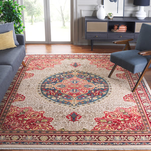 Safavieh Kashan Traditional Area Rug - Exquisite Turkish Design With Medallion Motif For Timeless Elegance Ivory ,Red Polypropylene Pile Ksn302d-4