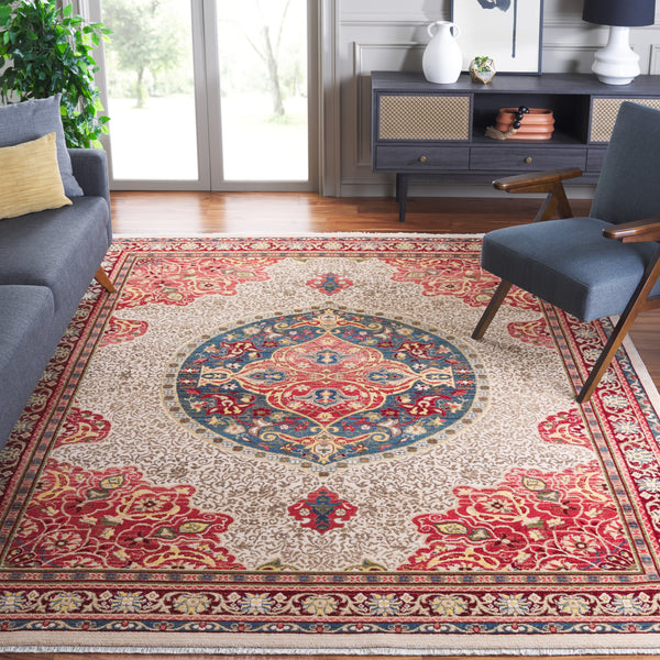 Safavieh Kashan Traditional Area Rug - Exquisite Turkish Design With Medallion Motif For Timeless Elegance Ivory ,Red Polypropylene Pile Ksn302d-4