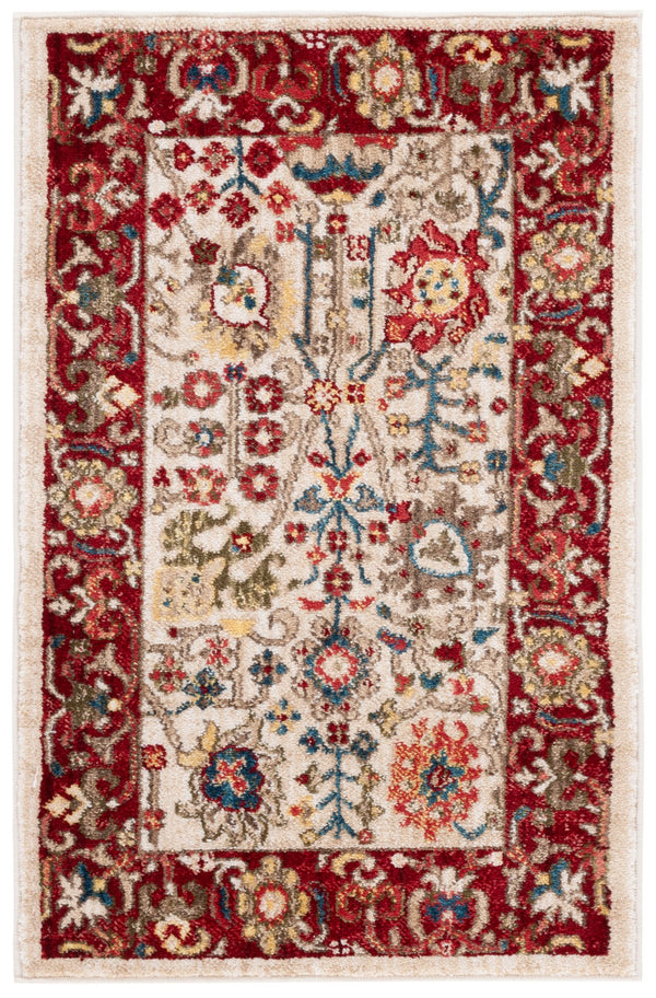 Safavieh Kashan 303D Ivory Red Round Rug 3'3" X 3'3" — Power-Loomed Turkey, Low Pile, Stain-Resistant Charm KSN303D-3R