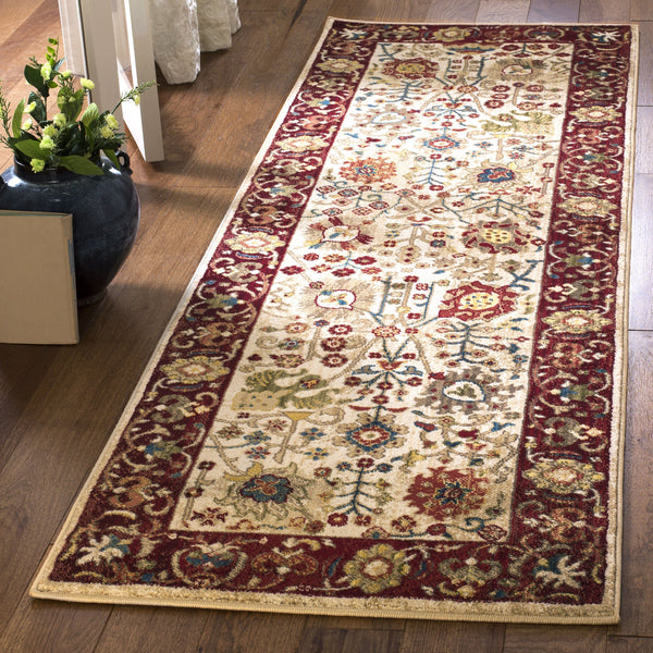 Safavieh Kashan 303D Ivory Red Round Rug 3'3" X 3'3" — Power-Loomed Turkey, Low Pile, Stain-Resistant Charm KSN303D-3R