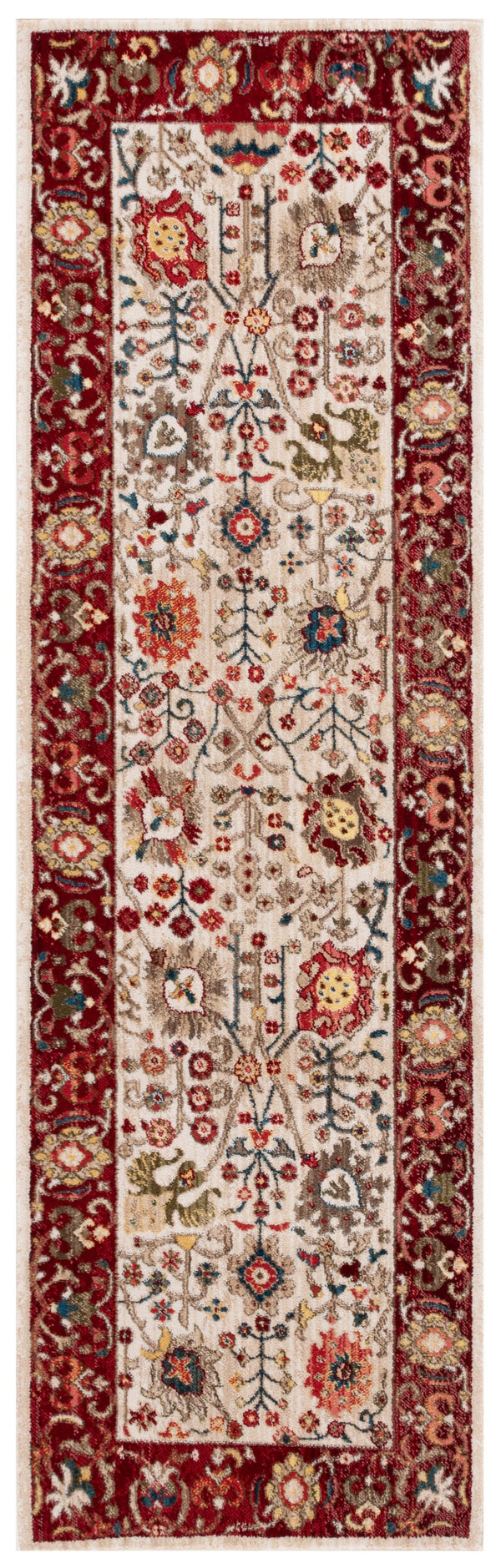 Safavieh Kashan 303D Ivory Red Round Rug 3'3" X 3'3" — Power-Loomed Turkey, Low Pile, Stain-Resistant Charm KSN303D-3R