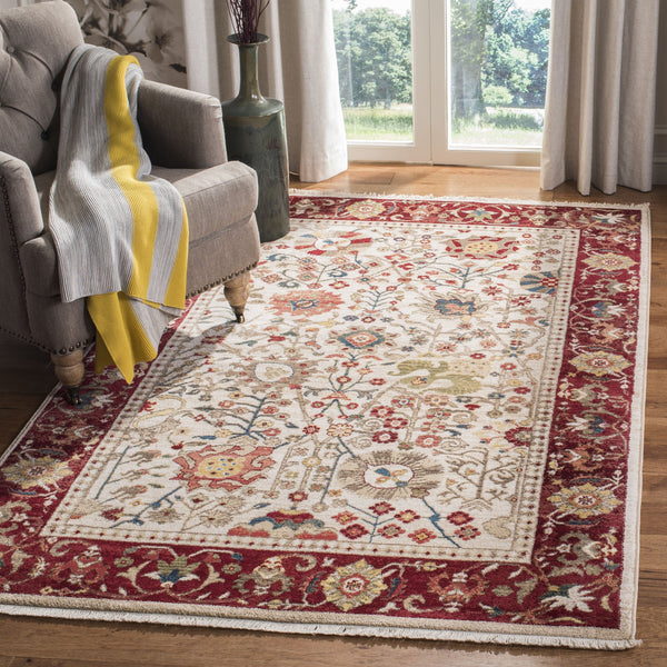Safavieh Kashan 303D Ivory Red Round Rug 3'3" X 3'3" — Power-Loomed Turkey, Low Pile, Stain-Resistant Charm KSN303D-3R