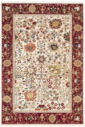 Safavieh Kashan 303D Ivory Red Round Rug 3'3" X 3'3" — Power-Loomed Turkey, Low Pile, Stain-Resistant Charm KSN303D-3R