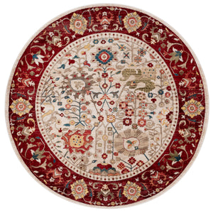 Safavieh Kashan 303D Ivory Red Round Rug 3'3" X 3'3" — Power-Loomed Turkey, Low Pile, Stain-Resistant Charm KSN303D-3R