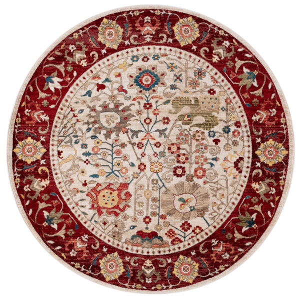 Safavieh Kashan 303D Ivory Red Round Rug 3'3" X 3'3" — Power-Loomed Turkey, Low Pile, Stain-Resistant Charm KSN303D-3R