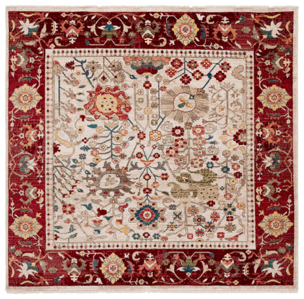 Safavieh Kashan 303D Ivory Red Round Rug 3'3" X 3'3" — Power-Loomed Turkey, Low Pile, Stain-Resistant Charm KSN303D-3R