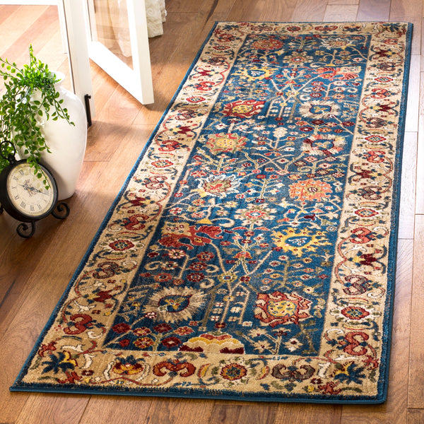 Safavieh Kashan Exquisite Area Rug - Traditional Turkish Design For Elegant Home Décor, 4ft Round Charm Blue ,Tan Polypropylene Pile Ksn303g-4r