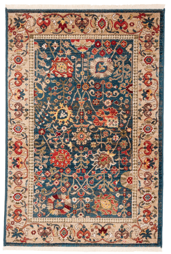 Safavieh Kashan Exquisite Area Rug - Traditional Turkish Design For Elegant Home Décor, 4ft Round Charm Blue ,Tan Polypropylene Pile Ksn303g-4r