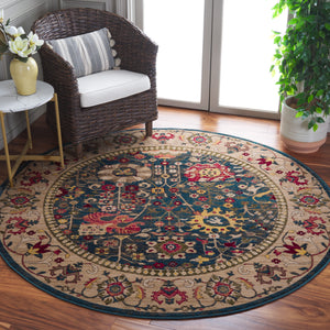 Safavieh Kashan Exquisite Area Rug - Traditional Turkish Design For Elegant Home Décor, 4ft Round Charm Blue ,Tan Polypropylene Pile Ksn303g-4r