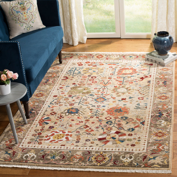 Safavieh Kashan Exquisite Area Rug - Traditional Turkish Design For Elegant Home Décor, 4ft Round Charm Beige ,Taupe Polypropylene Pile Ksn303k-4sq