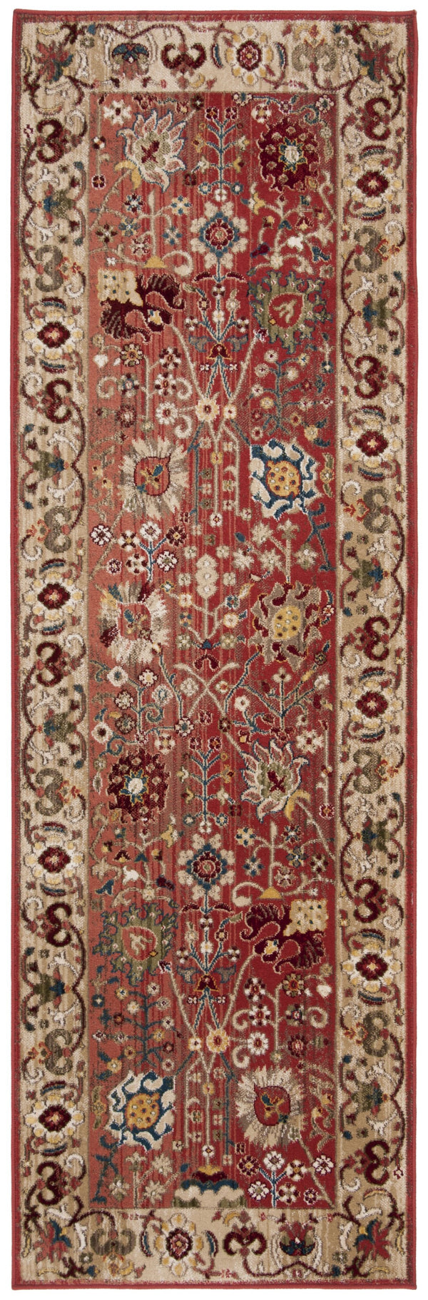 Safavieh Kashan Traditional Red Beige Runner 2'6"X16' Power-Loomed Polypropylene 3/8" Pile Durable Floral Decor KSN303L-216
