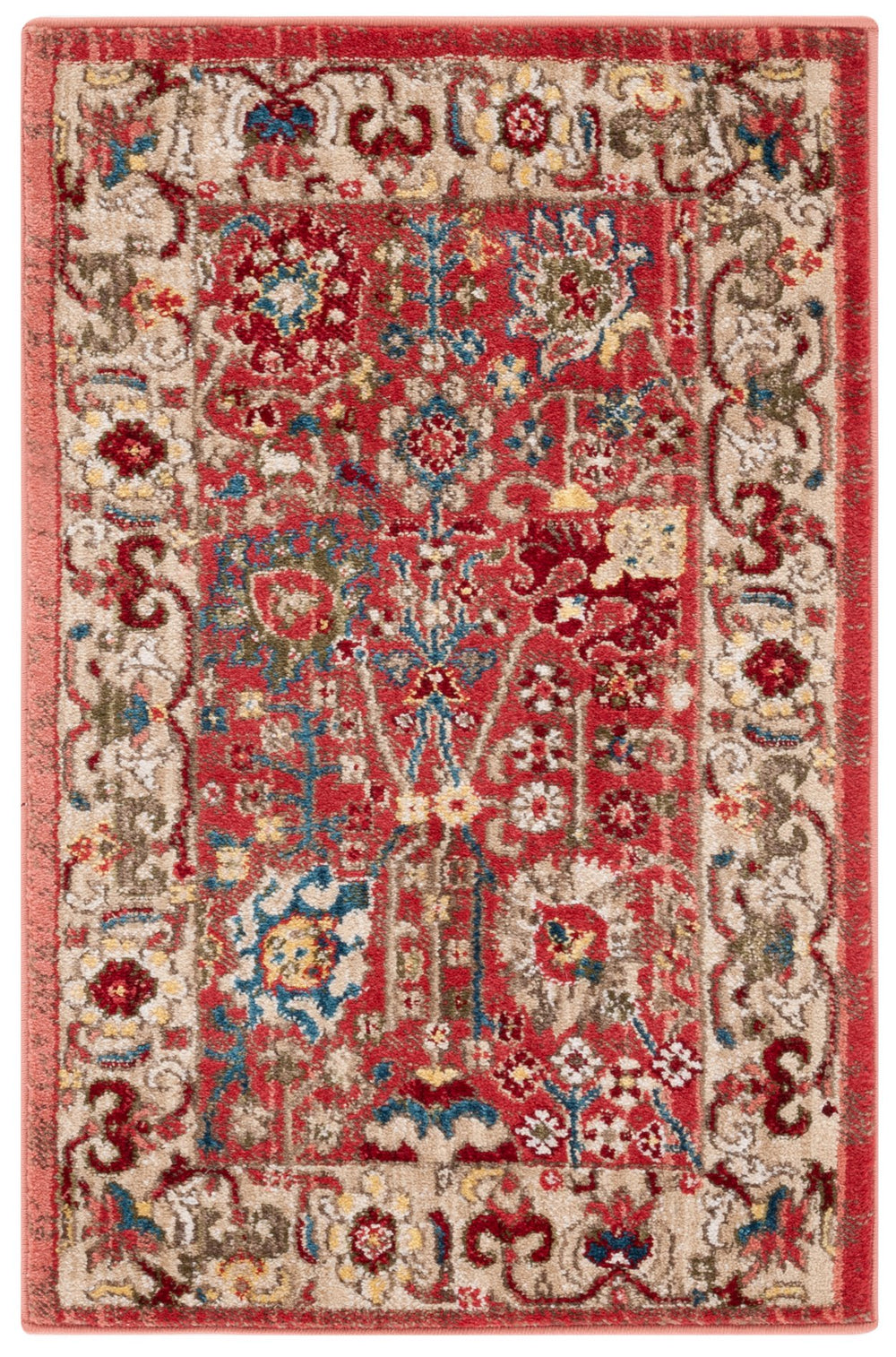 Safavieh Kashan Traditional Red Beige Runner 2'6"X16' Power-Loomed Polypropylene 3/8" Pile Durable Floral Decor KSN303L-216