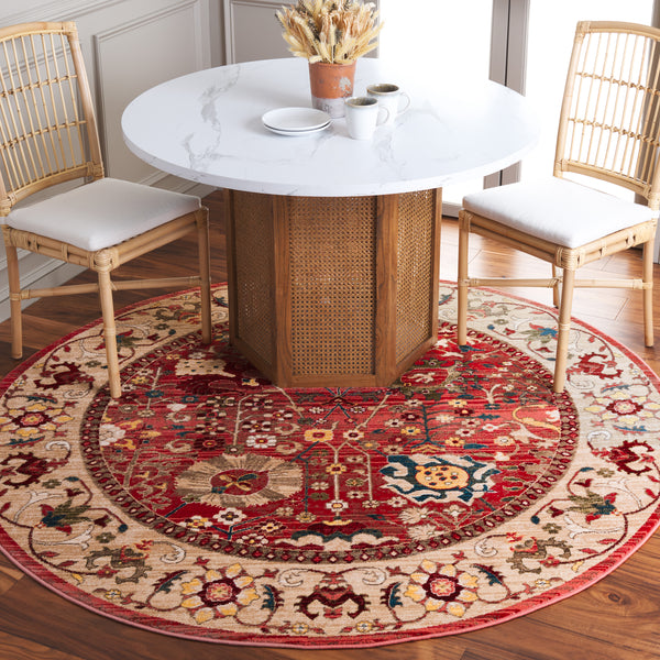 Safavieh Kashan Exquisite Area Rug - Traditional Turkish Design For Elegant Home Décor, 4ft Round Charm Red ,Beige Polypropylene Pile Ksn303l-218