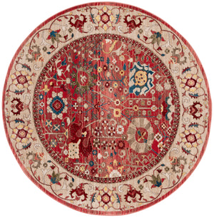 Safavieh Kashan Exquisite Area Rug - Traditional Turkish Design For Elegant Home Décor, 4ft Round Charm Red ,Beige Polypropylene Pile Ksn303l-218