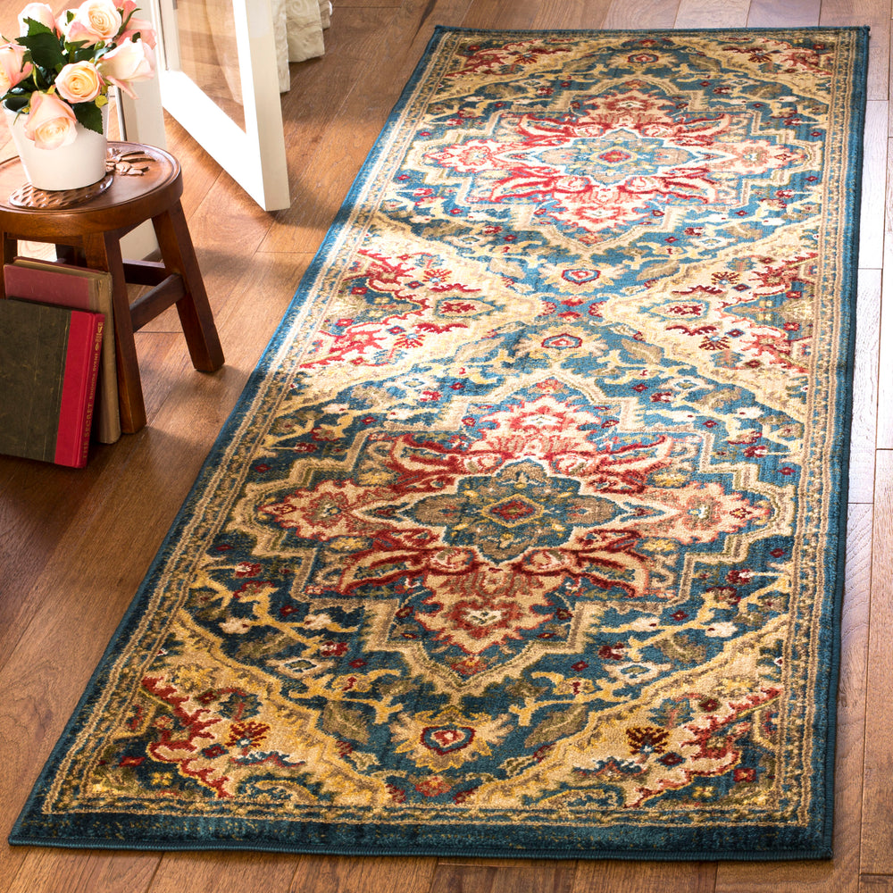 Safavieh Kashan Area Rug - Elegant Traditional Design In Soothing Colors For Hallways And Narrow Spaces Blue ,Beige Polypropylene Pile Ksn304b-210