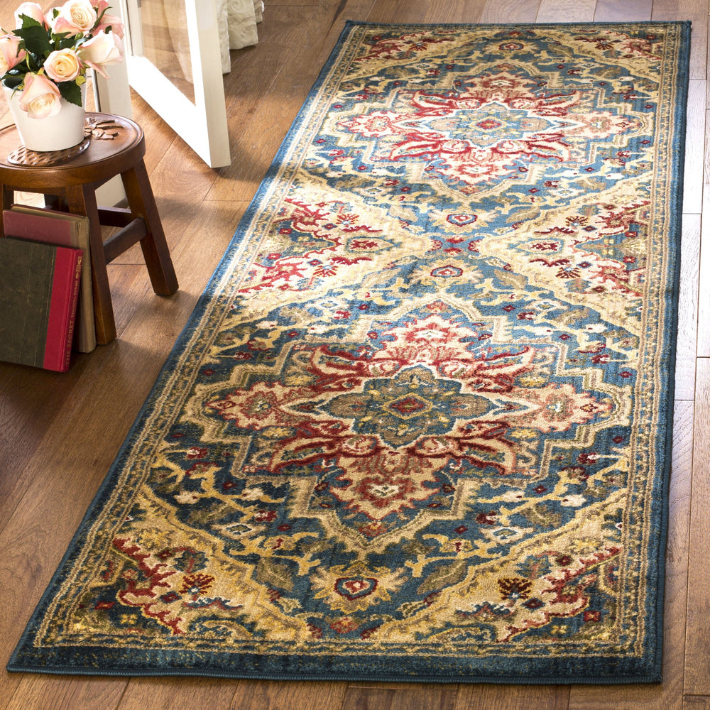 Safavieh Kashan Round Medallion Rug In Blue And Beige — Power-Loomed Turkish Craft, Soft Durable Polypropylene 6'-7" x 6'-7" KSN304B-7R