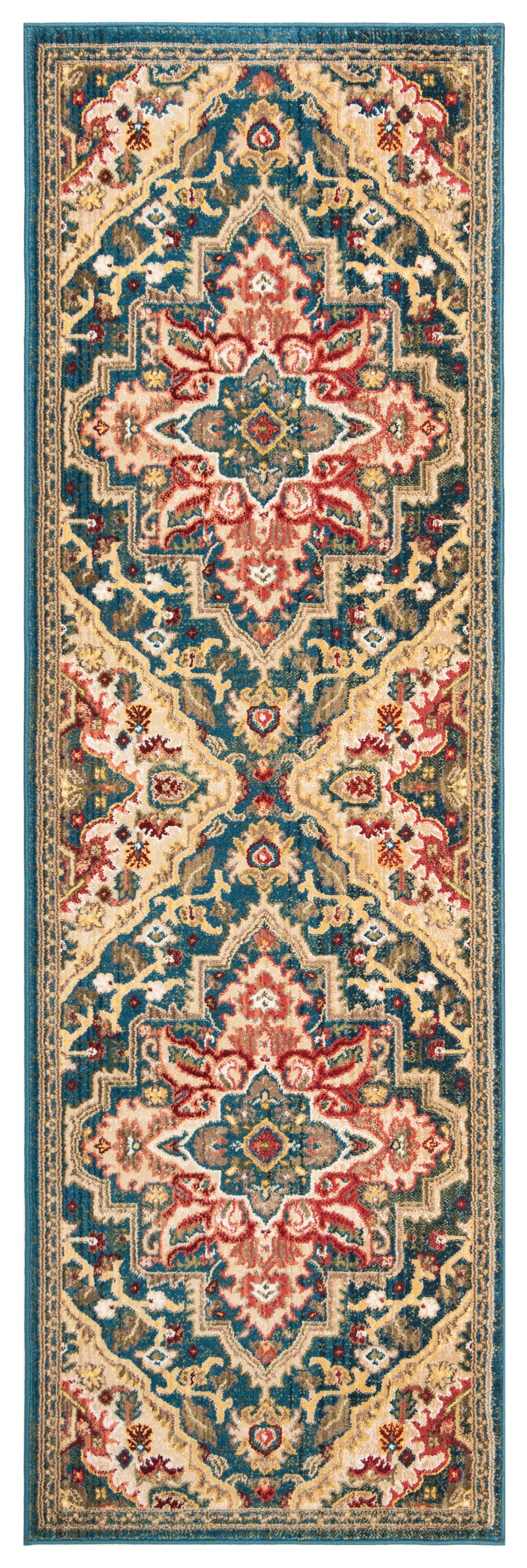 Safavieh Kashan Area Rug - Elegant Traditional Design In Soothing Colors For Hallways And Narrow Spaces Blue ,Beige Polypropylene Pile Ksn304b-210