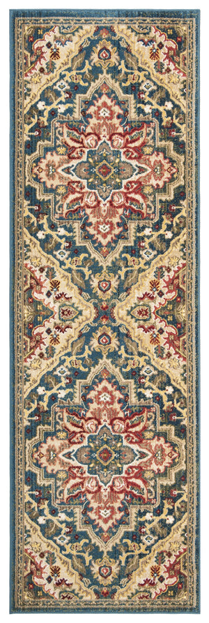 Safavieh Kashan Traditional Blue And Beige Medallion Area Rug — Power-Loomed, Stain-Resistant, Square Elegance 6'-7" x 6'-7" KSN304B-7SQ