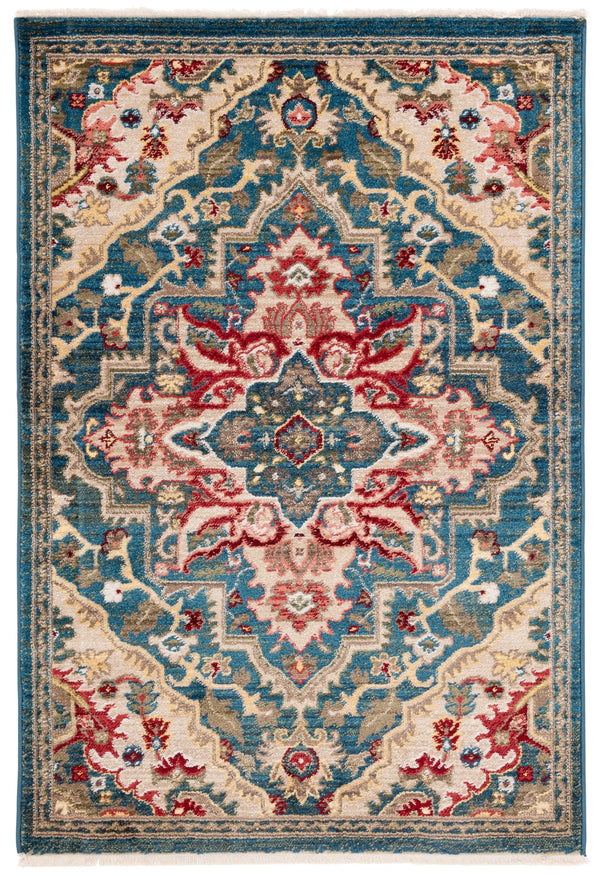 Safavieh Kashan Traditional Blue And Beige Medallion Area Rug — Power-Loomed, Stain-Resistant, Square Elegance 6'-7" x 6'-7" KSN304B-7SQ