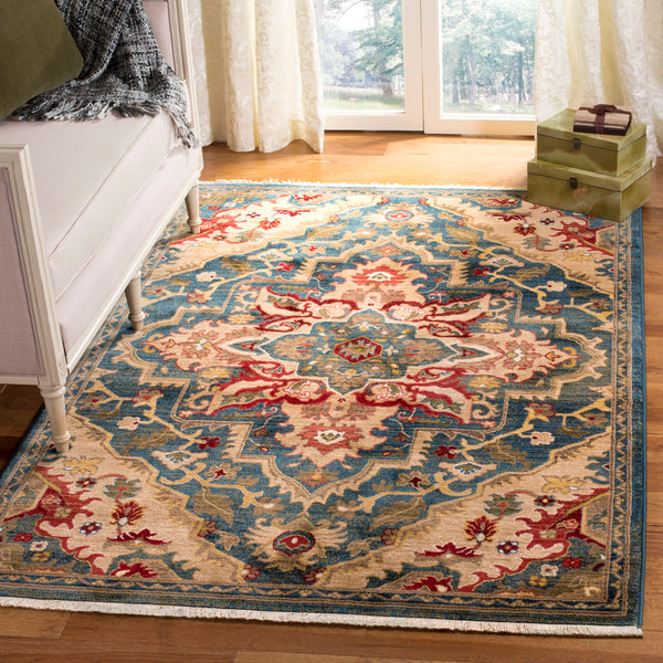 Safavieh Kashan Area Rug - Elegant Traditional Design In Soothing Colors For Hallways And Narrow Spaces Blue ,Beige Polypropylene Pile Ksn304b-210