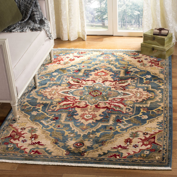 Safavieh Kashan Traditional Blue And Beige Medallion Area Rug — Power-Loomed, Stain-Resistant, Square Elegance 6'-7" x 6'-7" KSN304B-7SQ