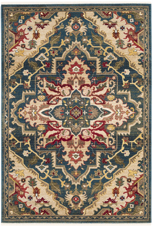 Safavieh Kashan Traditional Blue And Beige Medallion Area Rug — Power-Loomed, Stain-Resistant, Square Elegance 6'-7" x 6'-7" KSN304B-7SQ