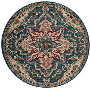 Safavieh Kashan Round Medallion Rug In Blue And Beige — Power-Loomed Turkish Craft, Soft Durable Polypropylene 6'-7" x 6'-7" KSN304B-7R