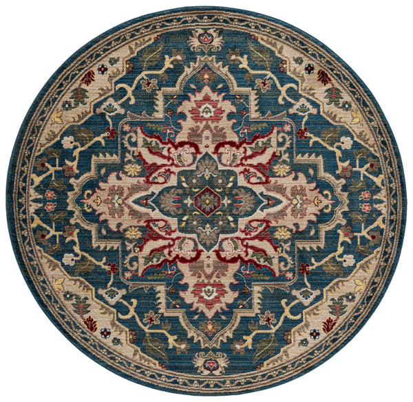 Safavieh Kashan Round Medallion Rug In Blue And Beige — Power-Loomed Turkish Craft, Soft Durable Polypropylene 6'-7" x 6'-7" KSN304B-7R