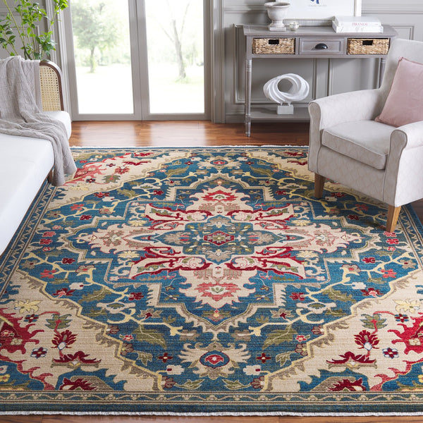Safavieh Kashan Traditional Medallion Runner In Calming Blue & Beige — Durable Power-Loomed Turkish Design For Hallways 2'-6" x 14'-0" KSN304B-214