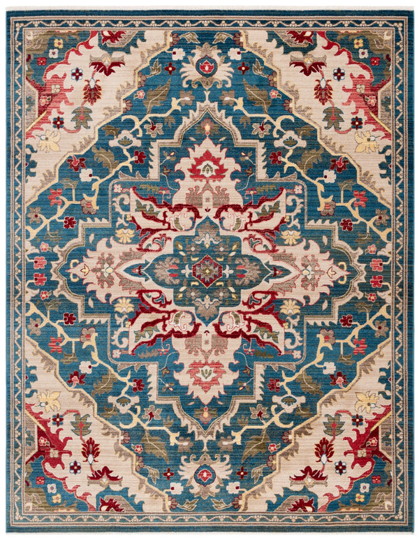 Safavieh Kashan Round Medallion Rug In Blue And Beige — Power-Loomed Turkish Craft, Soft Durable Polypropylene 6'-7" x 6'-7" KSN304B-7R
