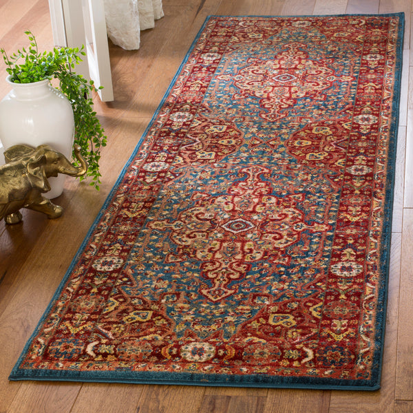 Safavieh Kashan Exquisite Traditional Turkish Runner Rug – Elegant Design For Hallways And Home Decor Blue ,Red Polypropylene Pile Ksn305a-214