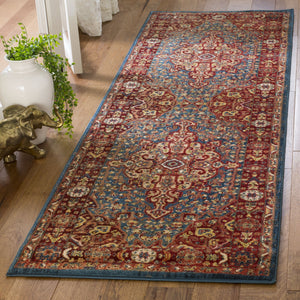 Safavieh Kashan Timeless Turkish Runner With Blue And Red Oriental Motifs, Low-Profile Durable Power-Loomed Design 2'-6" x 16'-0" KSN305A-216