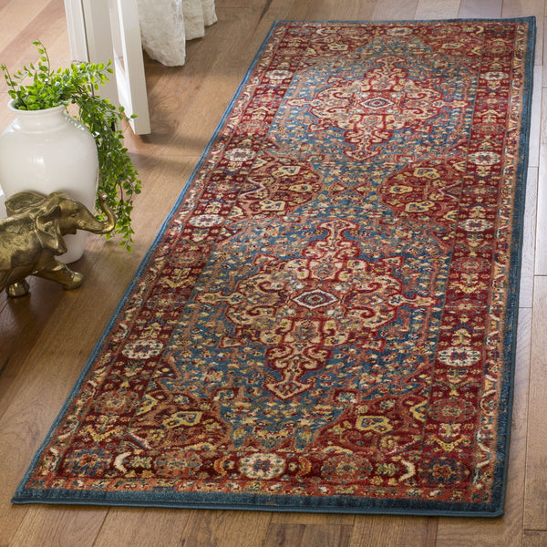 Safavieh Kashan Timeless Turkish Runner With Blue And Red Oriental Motifs, Low-Profile Durable Power-Loomed Design 2'-6" x 16'-0" KSN305A-216