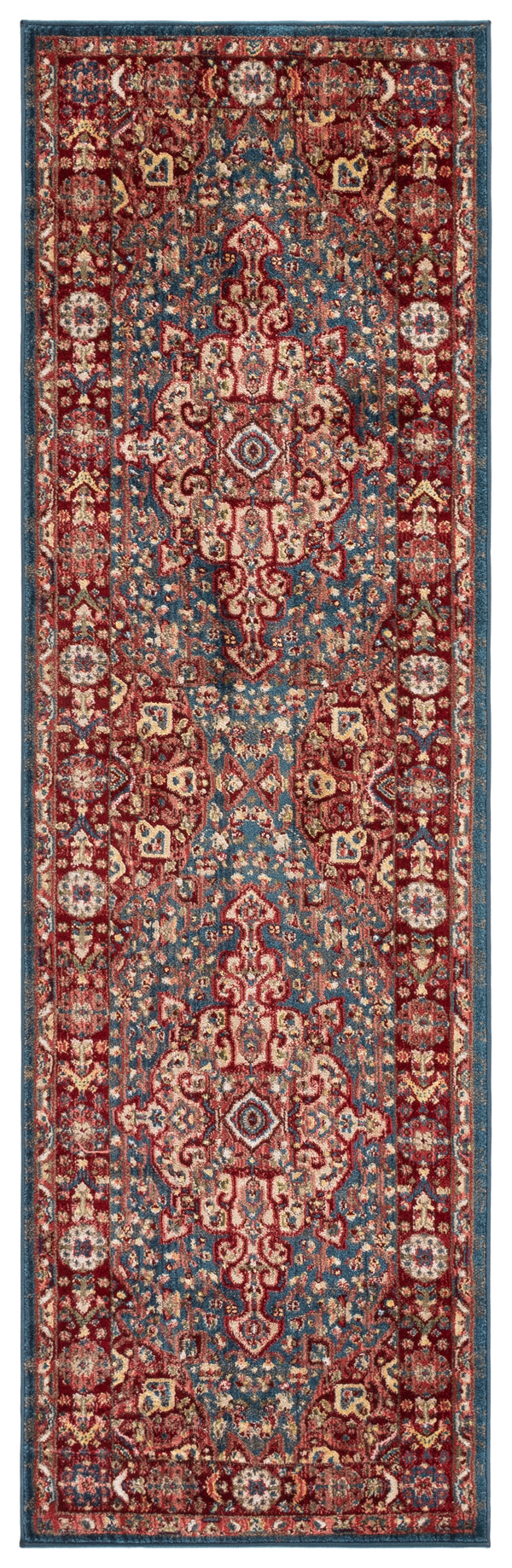 Safavieh Kashan Exquisite Traditional Turkish Runner Rug – Elegant Design For Hallways And Home Decor Blue ,Red Polypropylene Pile Ksn305a-214