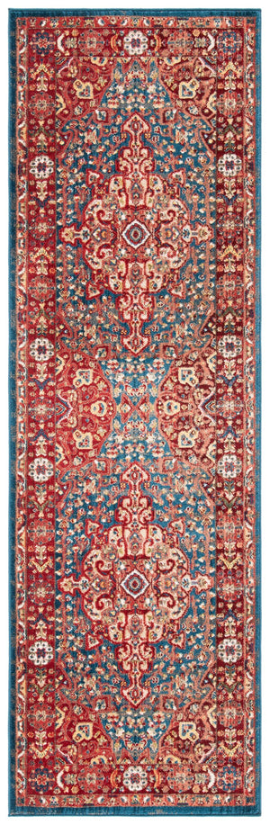 Safavieh Kashan Timeless Turkish Runner With Blue And Red Oriental Motifs, Low-Profile Durable Power-Loomed Design 2'-6" x 16'-0" KSN305A-216
