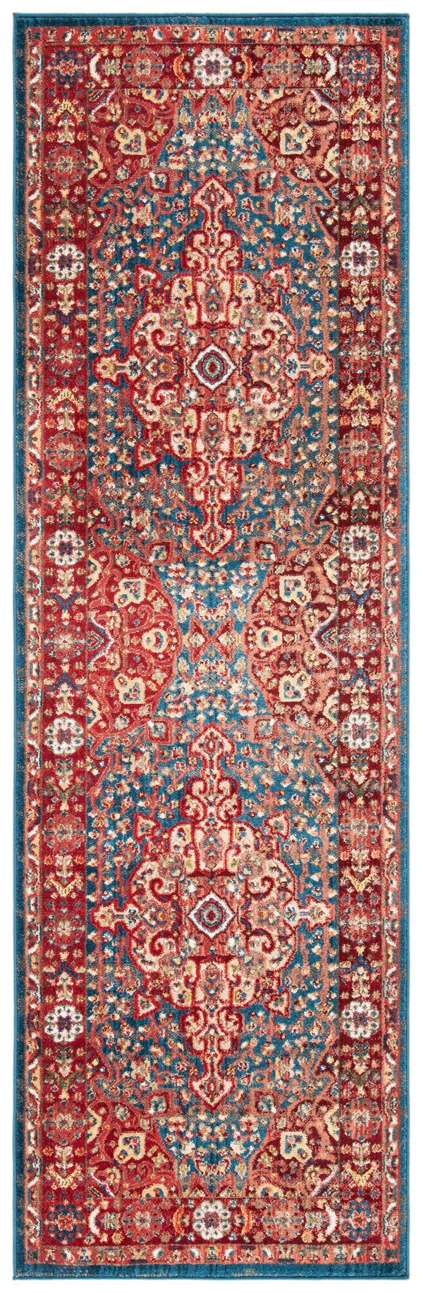 Safavieh Kashan Timeless Turkish Runner With Blue And Red Oriental Motifs, Low-Profile Durable Power-Loomed Design 2'-6" x 16'-0" KSN305A-216