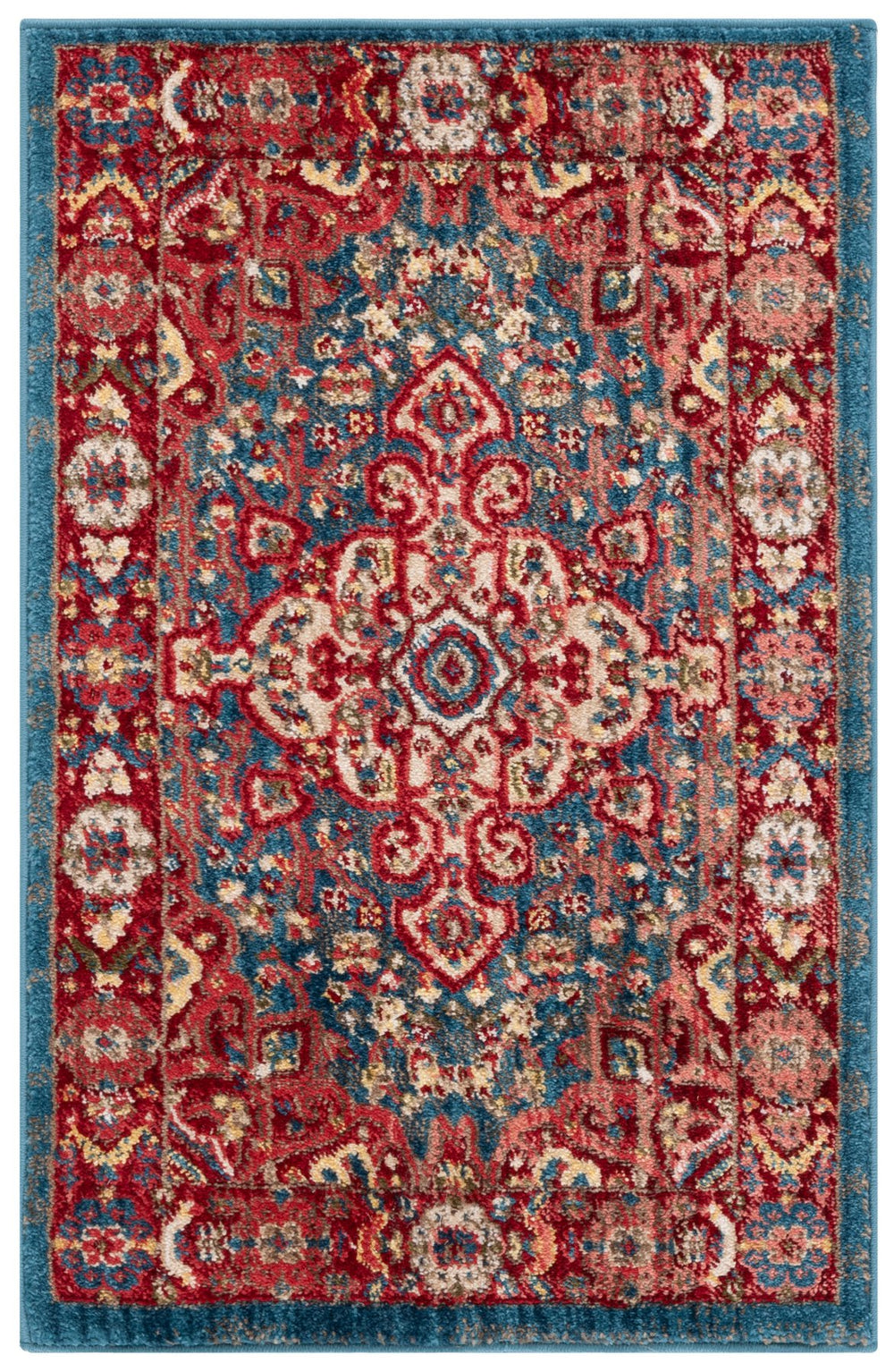 Safavieh Kashan Timeless Turkish Runner With Blue And Red Oriental Motifs, Low-Profile Durable Power-Loomed Design 2'-6" x 16'-0" KSN305A-216