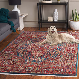 Safavieh Kashan Timeless Turkish Runner With Blue And Red Oriental Motifs, Low-Profile Durable Power-Loomed Design 2'-6" x 16'-0" KSN305A-216