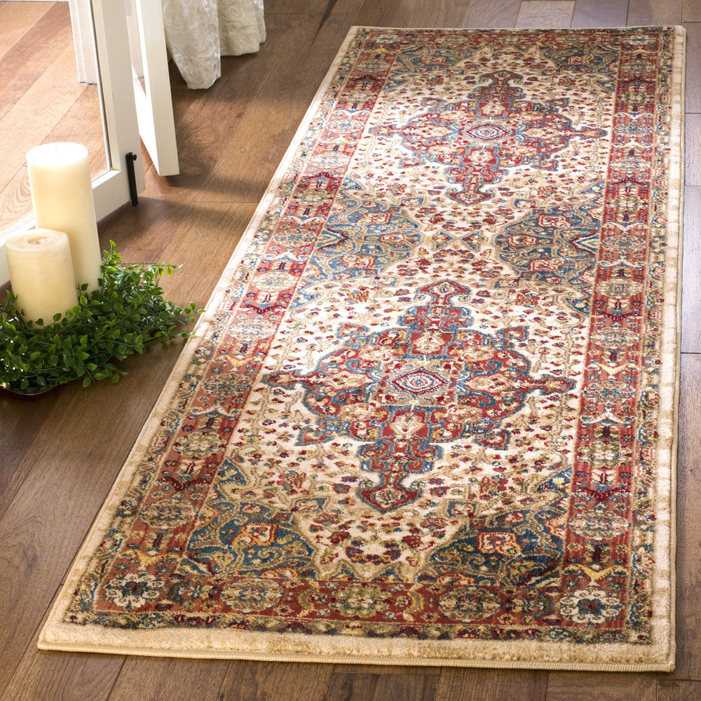 Safavieh Kashan Ivory-Blue Runner 2'6"X10' — Power-Loomed Turkish Hallway Rug, Low-Profile Stain-Resistant Elegance KSN305B-210